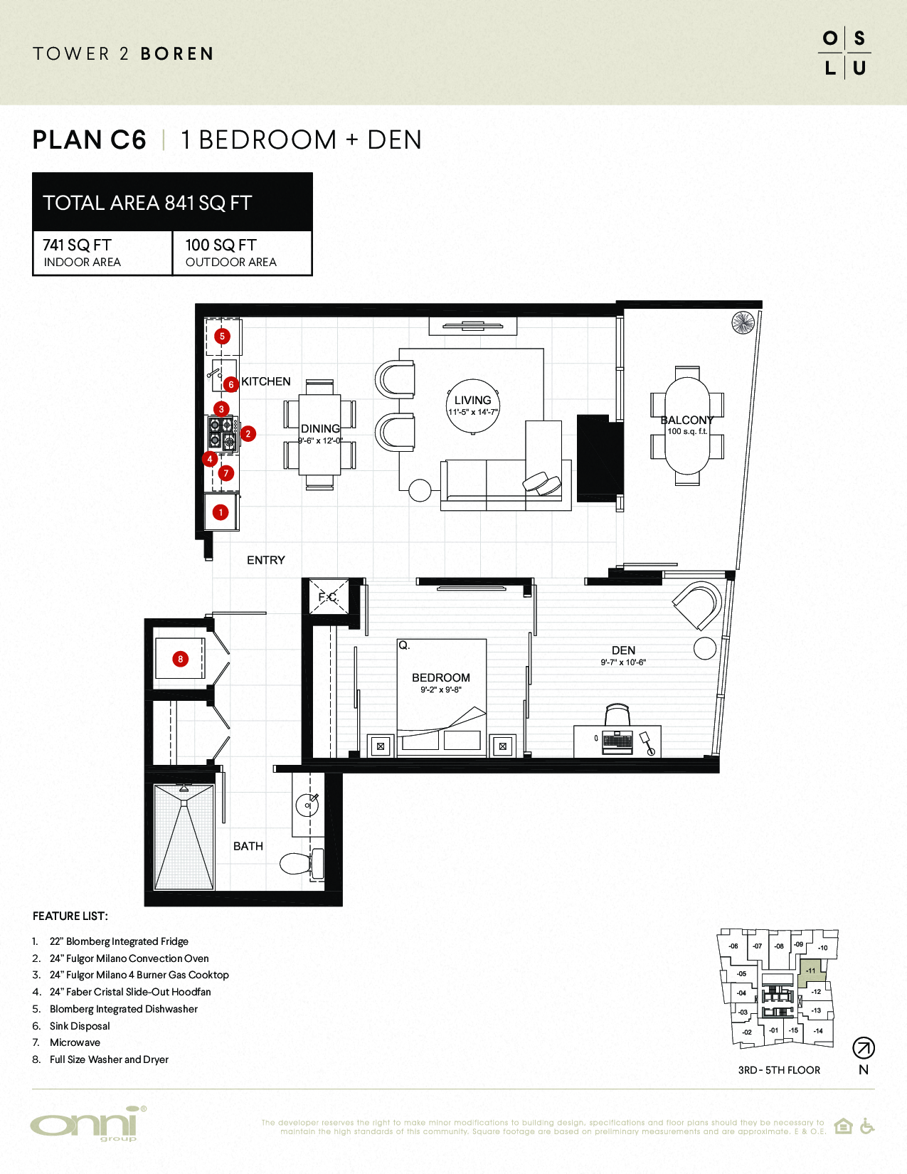 Floor plan for 1 bed, 1 bath, 741 sqft